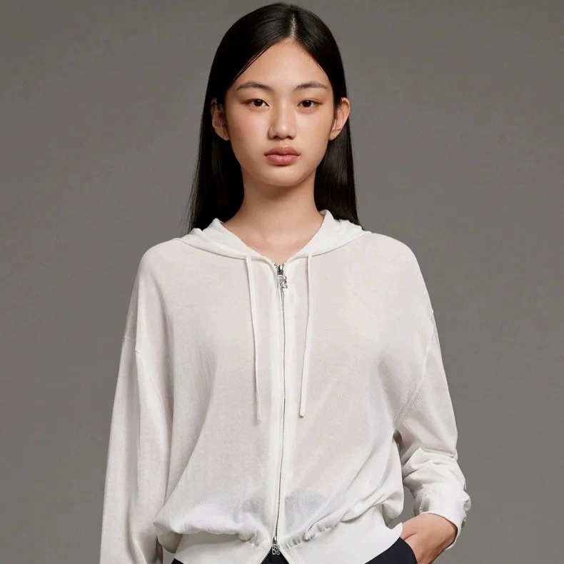 ROW трикотажный кардиган с длинными рукавами с капюшоном женский летний новый продукт двойной застежки-молнии с рукавами на плече свободная тонкая куртка