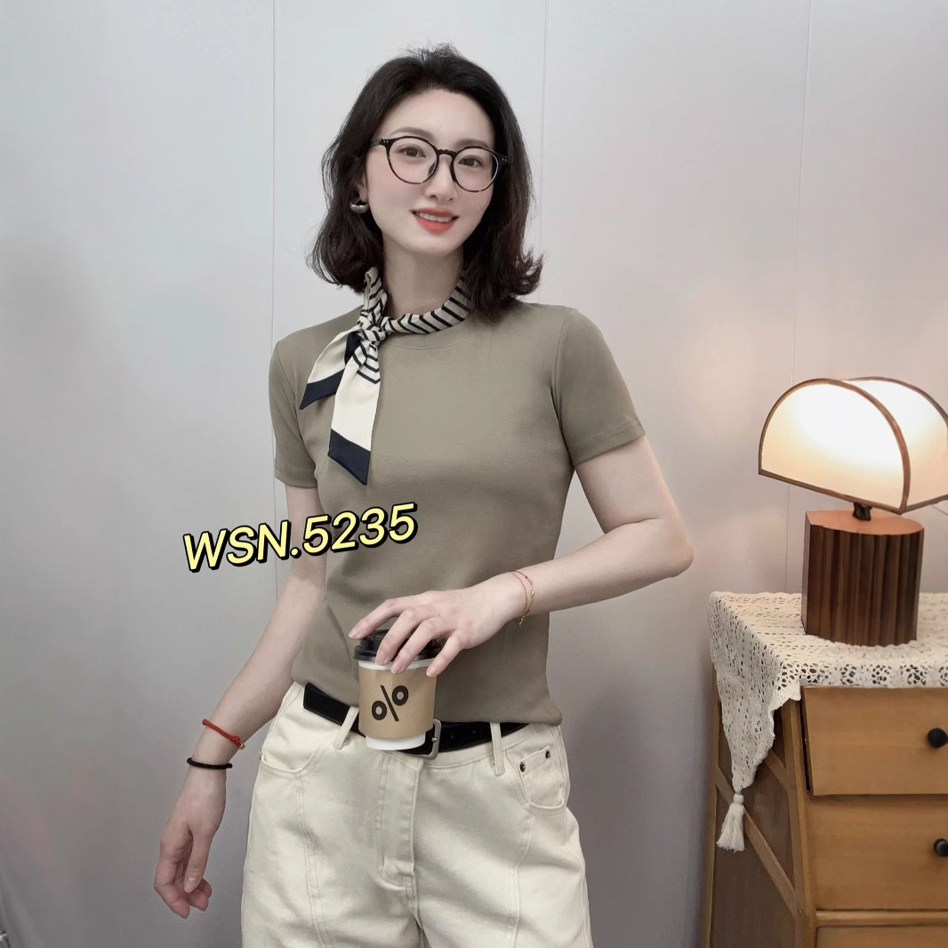 2025 summer new casual round neck solid color pullover short sleeve T-shirt women's top 5235