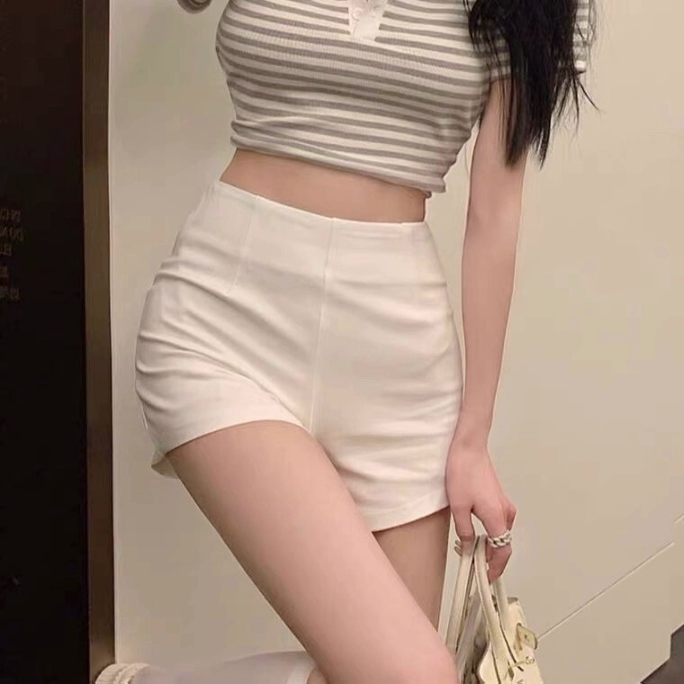 White Suit Shorts Women's High Waist Slimming A- shaped Summer Thin Tight Hot Pants Lower Body Missing Bottoming