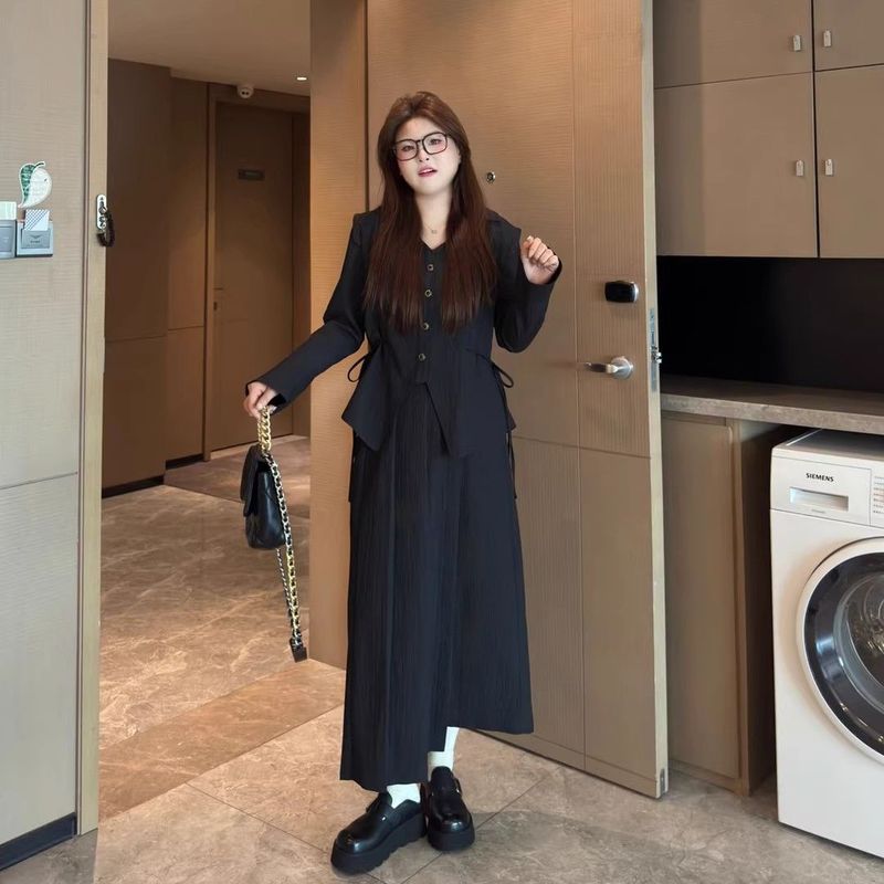 大码大小姐新款气质两件套春秋女装衬衫高腰显瘦上衣半身裙套装|undefined