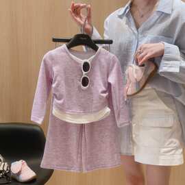 女童套装秋2025新款秋季时髦小女孩童装假两件儿童糯米绒上衣裤子
