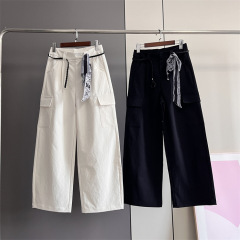 9756女士挺阔有型 时尚百搭高腰透气直筒显瘦阔腿休闲工装裤88721
