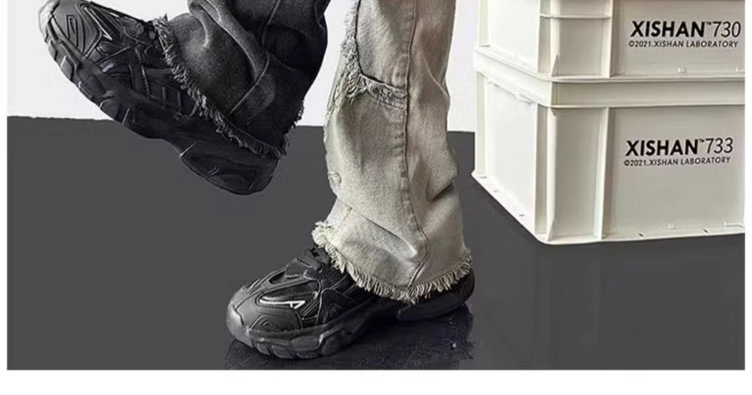 Men's Patchwork Color Block Ripped Jeans High Street Straight_voghion.com
