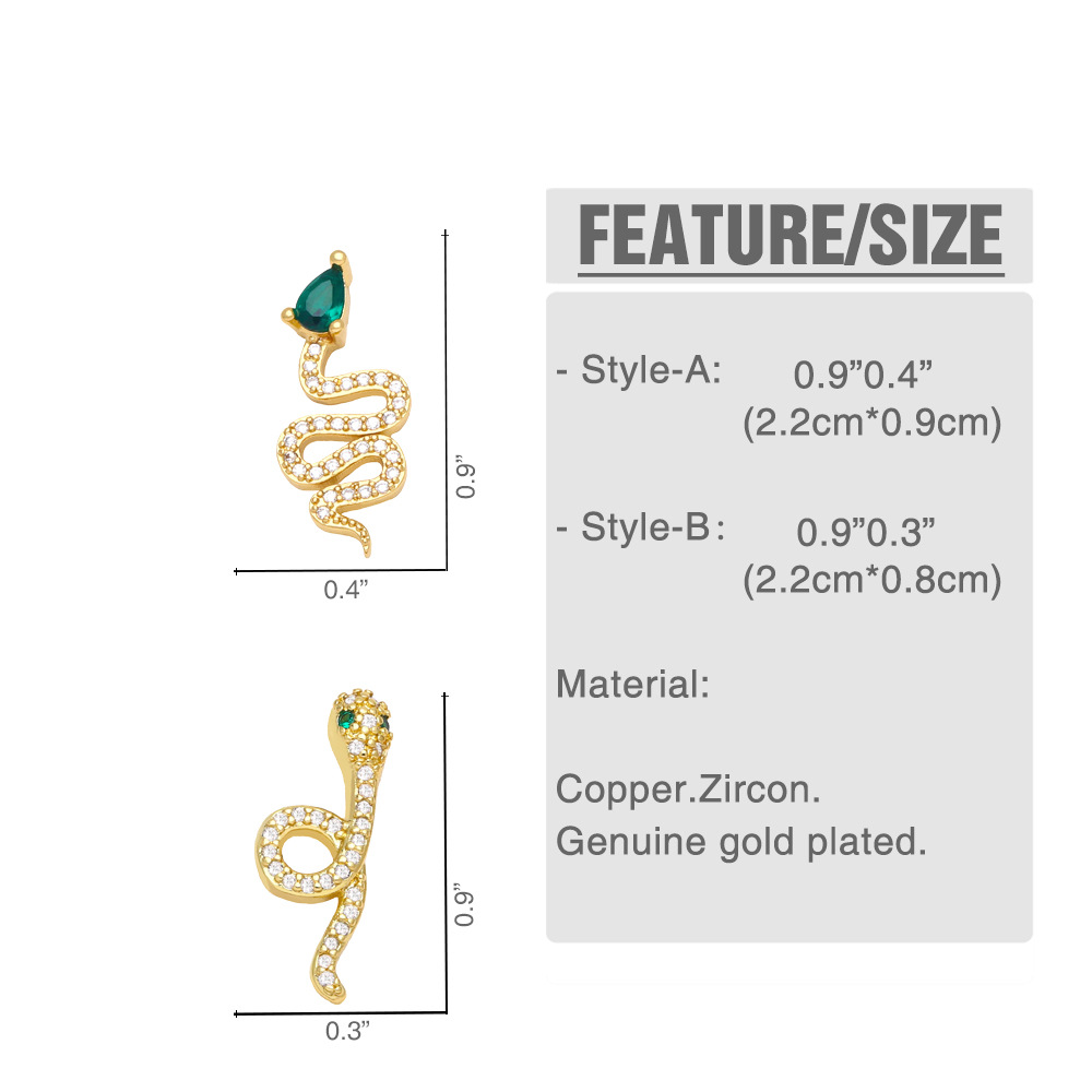 New Fashion Snake Copper Gold-plated Inlaid Zircon Earrings display picture 2