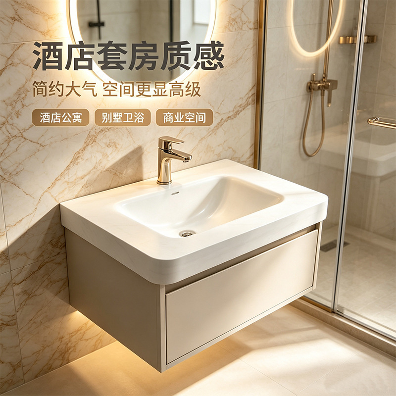 Sintered stone integrated basin, seamless hot-bent vanity sink for hotel and home bathroom cabinets, direct from the factory for custom orders