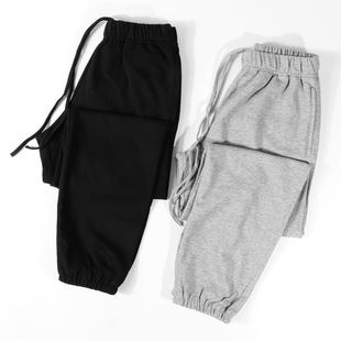Small Terry drape spring and summer black casual sports trousers for men and women couples all-match Korean style loose leggings trendy
