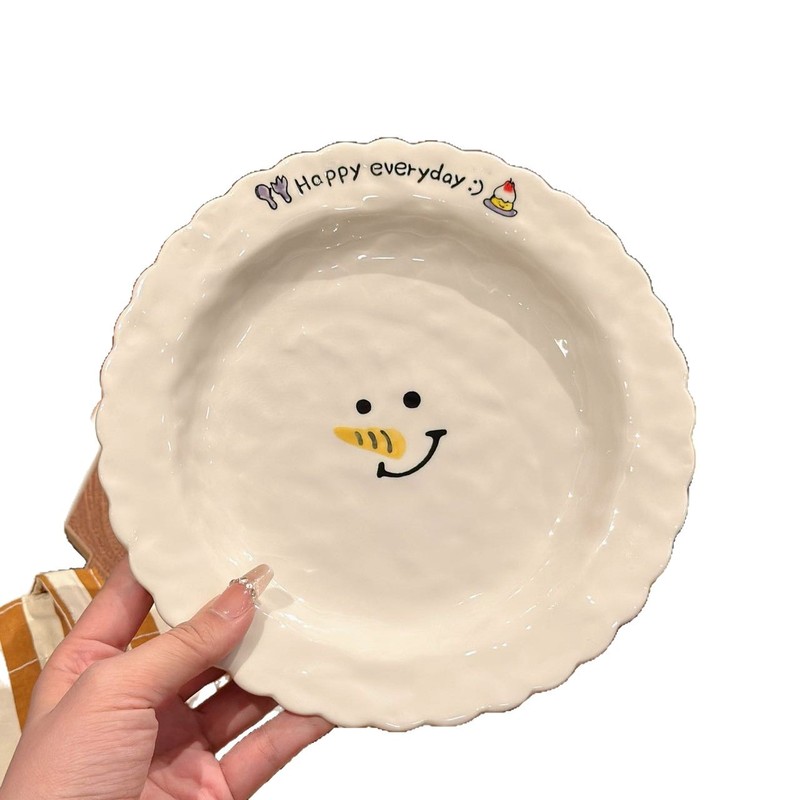 クリスマス雪だるま手描きのかわいいセラミックプレート家庭用ディナープレートライスボウル平底サラダボウル高価値コーヒーカップ|undefined