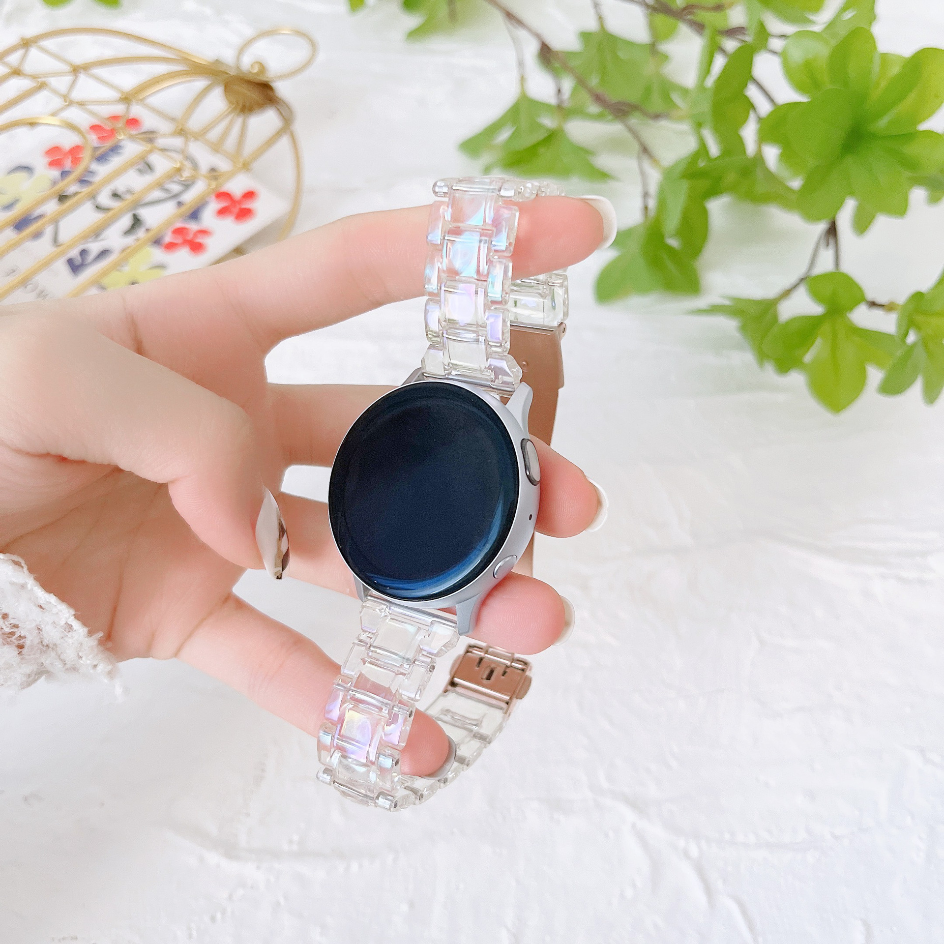 For Huawei Samsung 20mm/22mm Strap Three Beads Electric Ceramic Resin GT3 Colorful Transparent Magic Color Strap