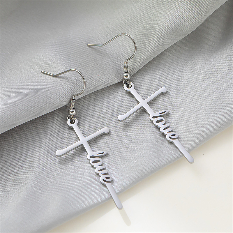 1 Pair Quantity Holiday, Street Occasion 1 Pair Retro Simple Style Cross Letter Titanium Steel Drop Earrings