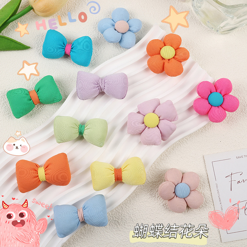 彩色弹力布充棉五瓣花蝴蝶结女童头饰服装帽子DIY饰品装饰小配件