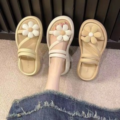 花朵拖鞋涼鞋女網2024新款夏季可外時尚厚底紅外沙灘百搭拖鞋批發