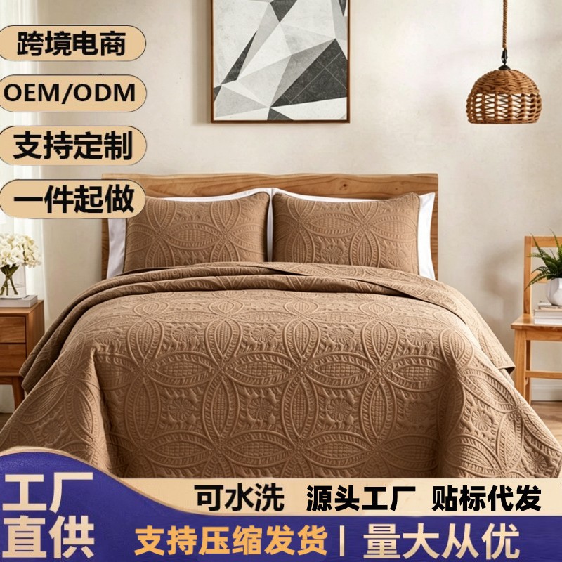 Fábrica directa de comercio exterior cubierta de cama de algodón intercalado cubierta de cuatro estaciones cubierta de cama de color puro ultrasonido cubierta de cama de tres piezas delgada cubierta de almohada