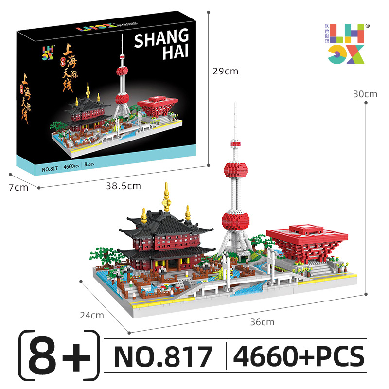 Co-Creative Micro Granular Building Blocks 817 Shanghai Skyline China Coordenadas Modelo de Arquitectura Ornamentación Regalo