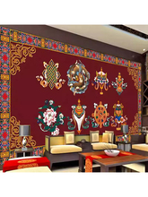 吉祥八宝图藏式壁纸背景墙电视墙壁画藏族特色壁画沙发墙纸装饰画