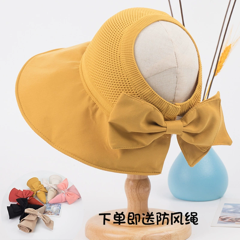 Summer knitted breathable sun hat with bow solar-powered