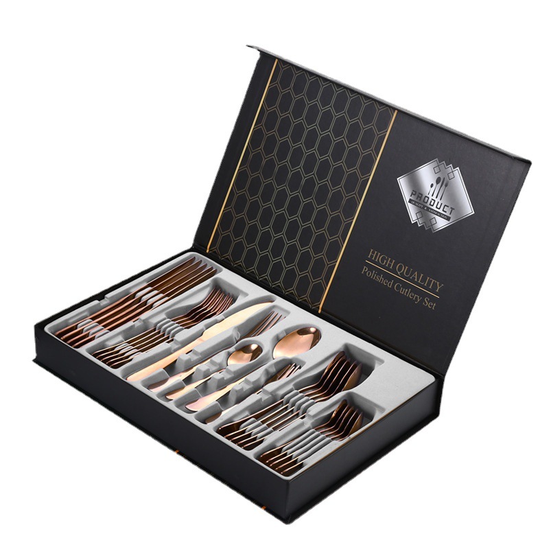 1010 cinco piezas principales transfronteriza cuchillo de comida occidental, tenedor y cuchara traje de caja de regalo