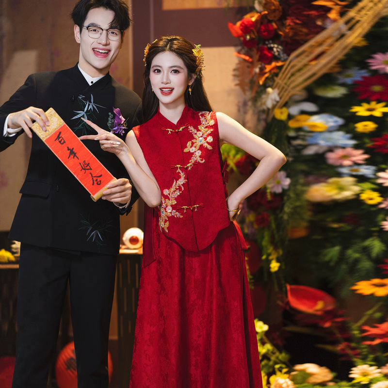 Qipao Toast Dress Morning Gown Set Bride Red New Chinese Style Engagement Dress Plus Size Plus-Size Wedding Homecoming Casual Wear Qipao Toast Dress Morning Gown Set Bride Red New Chinese Style Engagement Dress Plus Size Plus-Size Wedding Homecoming Casual Wear