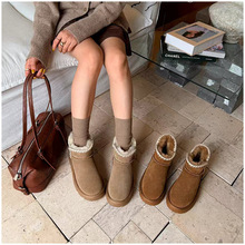 SKO牛皮刺绣雪地靴2025超火新款靴子女款厚底真皮短靴冬季加绒棉