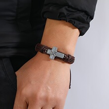 B 39023 Braided Leather Cross Bracelet ��֯ţƤ���� �羳