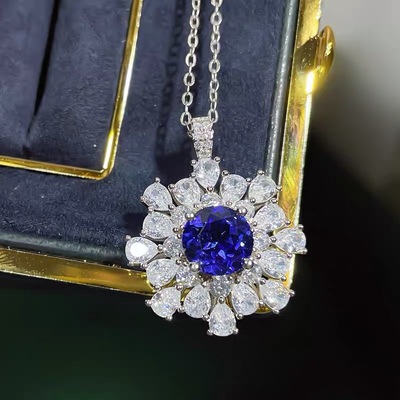 Europe and America fashion Sun flower Necklace zircon Jewelry clavicle Versatile temperament Sapphire Choker Pendant
