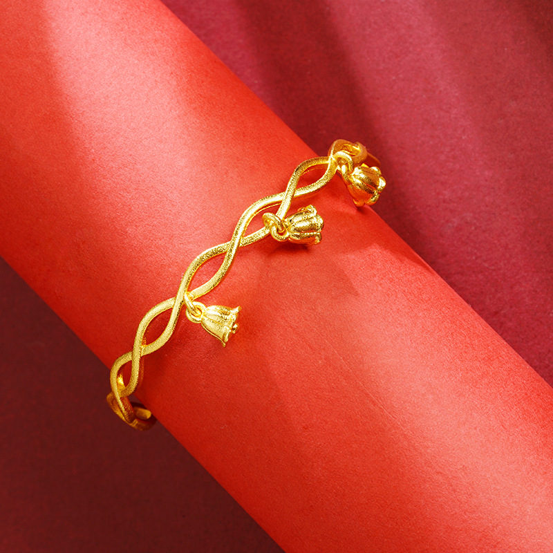 Brazalete de campanas de orquídeas de oro de Vietnam, mujer, alta sensación de lujo ligero, joyería temperamento, nuevos productos transfronterizos al por mayor