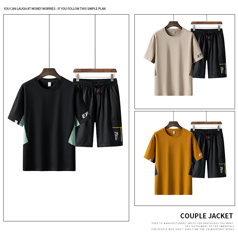 Set de marcas de moda en pantalones de trabajo delgados de cinco puntos, ropa deportiva casual para hombres, set de verano de dos piezas