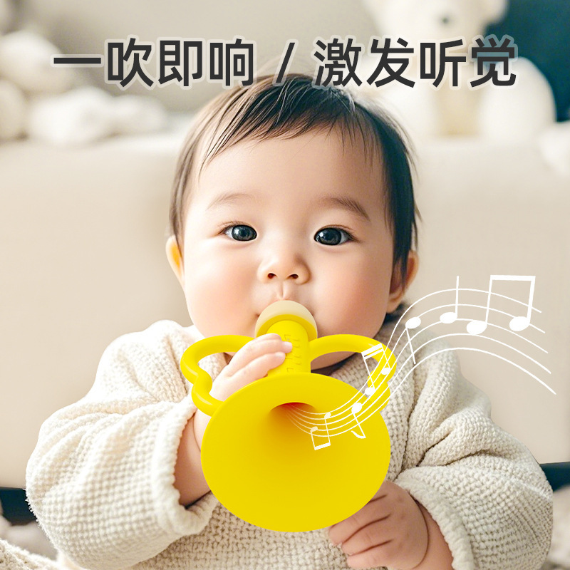小さなホーン子供のおもちゃ赤ちゃん赤ちゃんはシリコンを吹くことができ、生後6ヶ月以上の赤ちゃん笛楽器を噛むことができます1歳|undefined