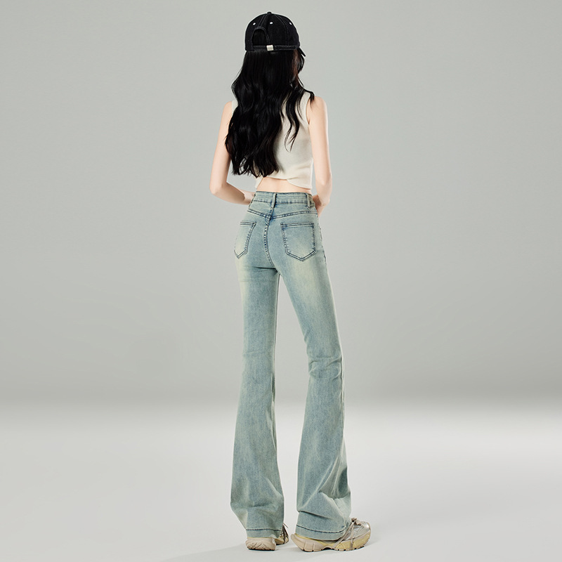 라이트 블루 WEILAR JEANS 여자 2024 년 여름 얇은 작은 높은 허리 올매치 슬림 핏 말굽 플래 팬츠