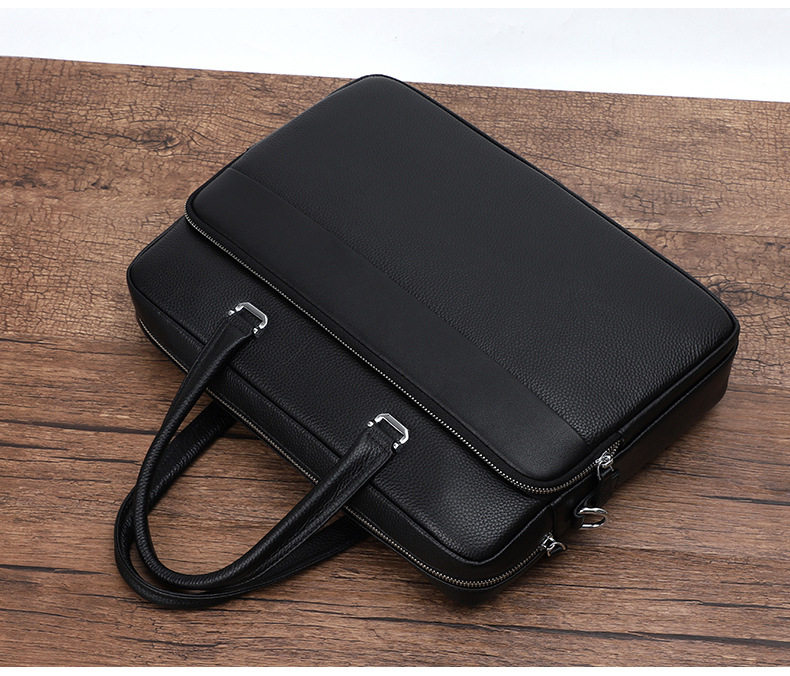 Túi xách tay nam da bò thật 39×9×29 cm đựng laptop 15 inch, túi công sở đeo chéo một vai — Màu đen chi tiết 4