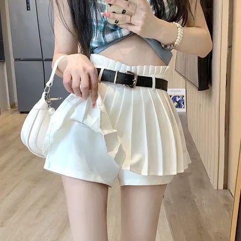 Petite Women's Pleated Suit Skirt 2026 Summer American Style Spicy Girl High-Waisted Slimming A-Line Jk Short Skirt Pants Trendy