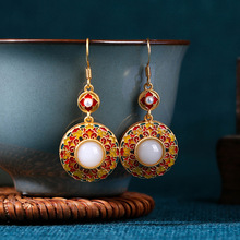 艾尔缘敦煌风925银针耳饰高级感珐琅渐变中国风仿和田玉古风耳环