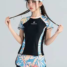 韩版2024新款女士分体平角裤款修身显瘦遮肚小胸聚拢运动印花泳衣