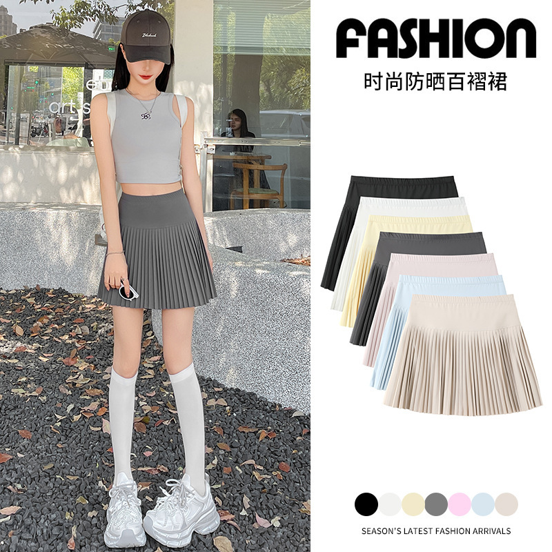 Gray Sun-Protective Pleated Skirt for Women, New Summer Style, High-Waisted, Slimming, Jk School Style, Petite A-Line Short Skirt Gray Sun-Protective Pleated Skirt for Women, New Summer Style, High-Waisted, Slimming, Jk School Style, Petite A-Line Short Skirt