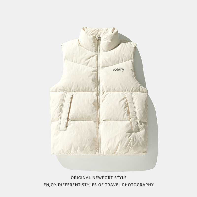 90 terciopelo engrosado abajo Chaleco de los hombres de invierno corto collar abajo chaqueta americana retro impreso abrigo de pan Q