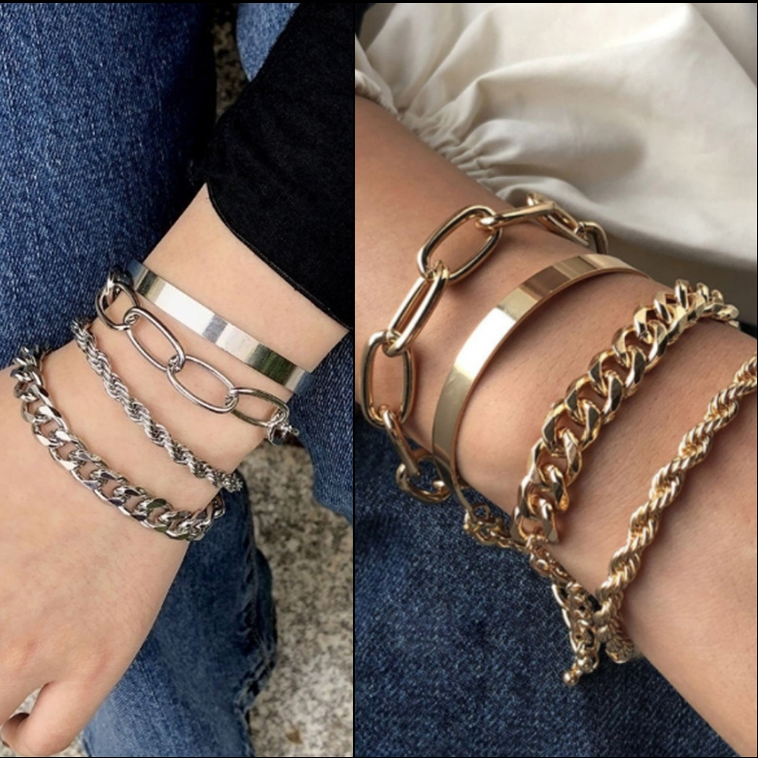 B1136 Exaggerated Alloy Chunky Chain Bracelet - Silvery