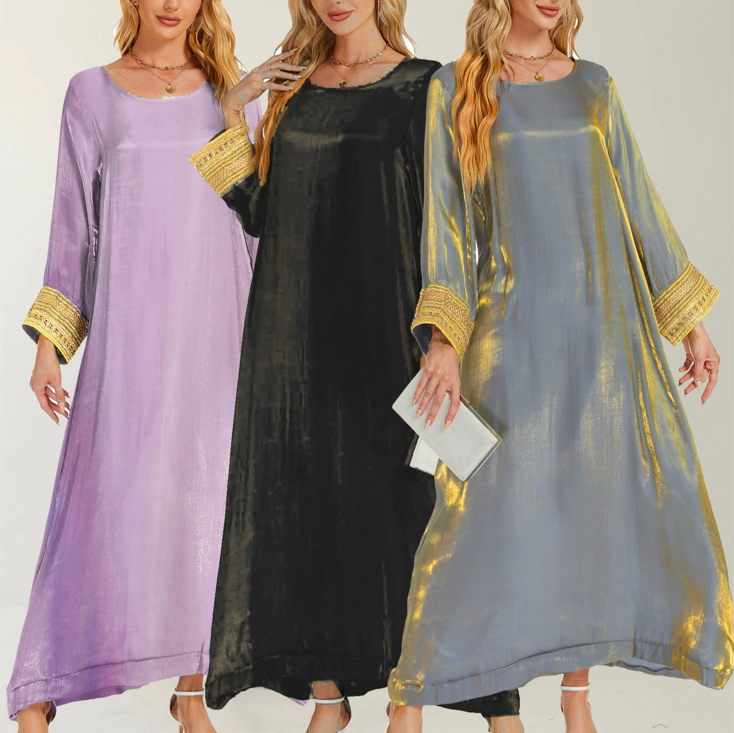 Ближневосточное арабское платье европейское и американское блеск длинное платье плюс размер золотой роскоши женская одежда внешнеторговые поставки Дубай Саудовская Аравия