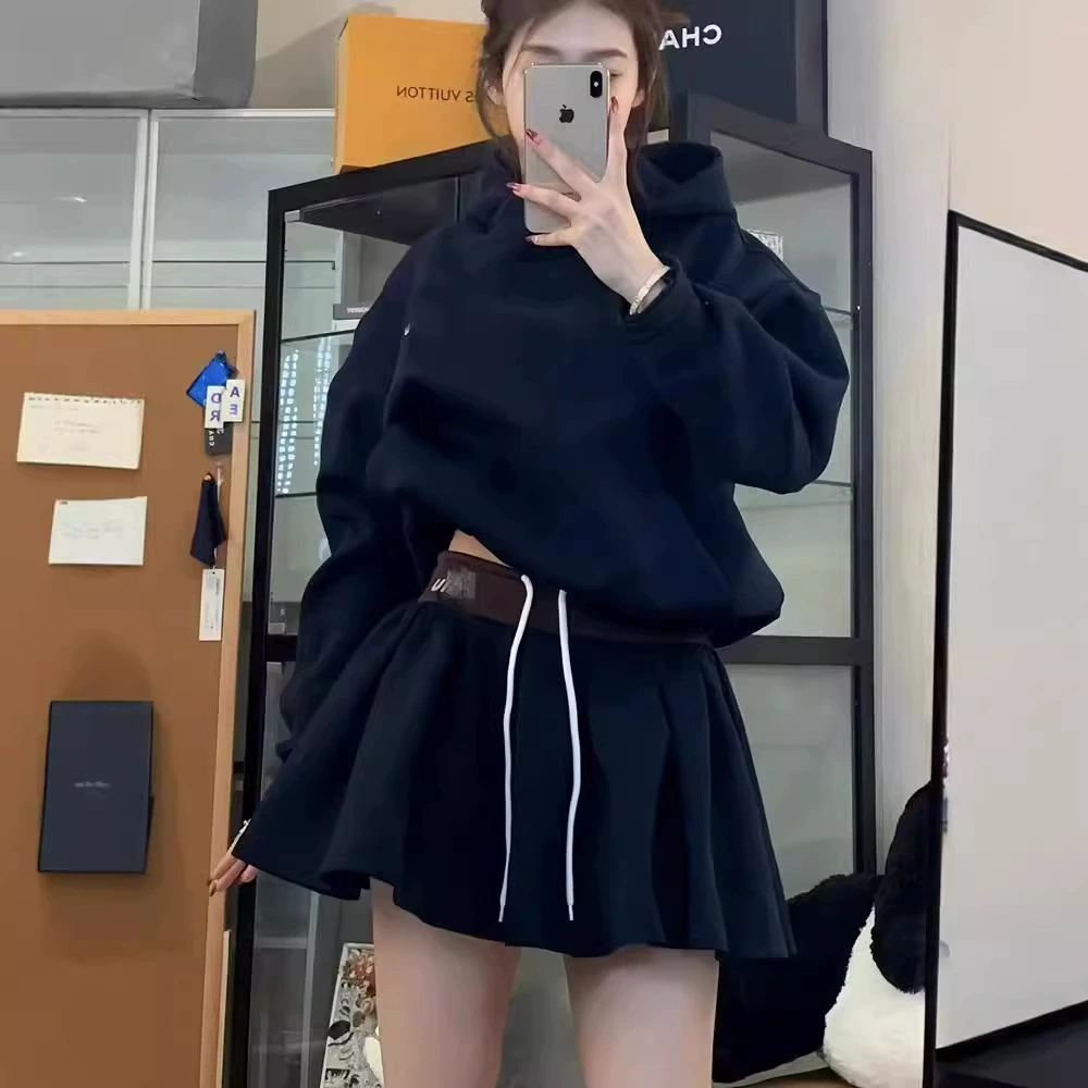 Европейская мода спортивная внешнеторговая женская одежда весна и осень высокого уровня с капюшоном повседневная юбка из двух частей