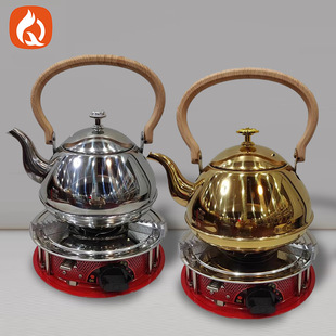 Thickened stainless steel wood grain handle teapot kettle food grade commercial classic stainless steel tea kettle cross border
