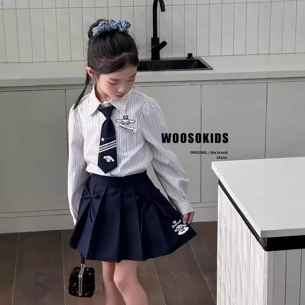 24年秋季新款童装女童学院风领带套装洋气衬衫百褶裙两件套带领带