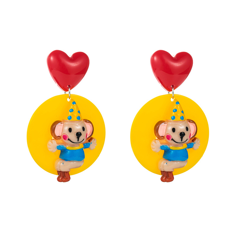 Heart Clown Elephant Round Pendant Earrings Wholesale Nihaojewelry display picture 7