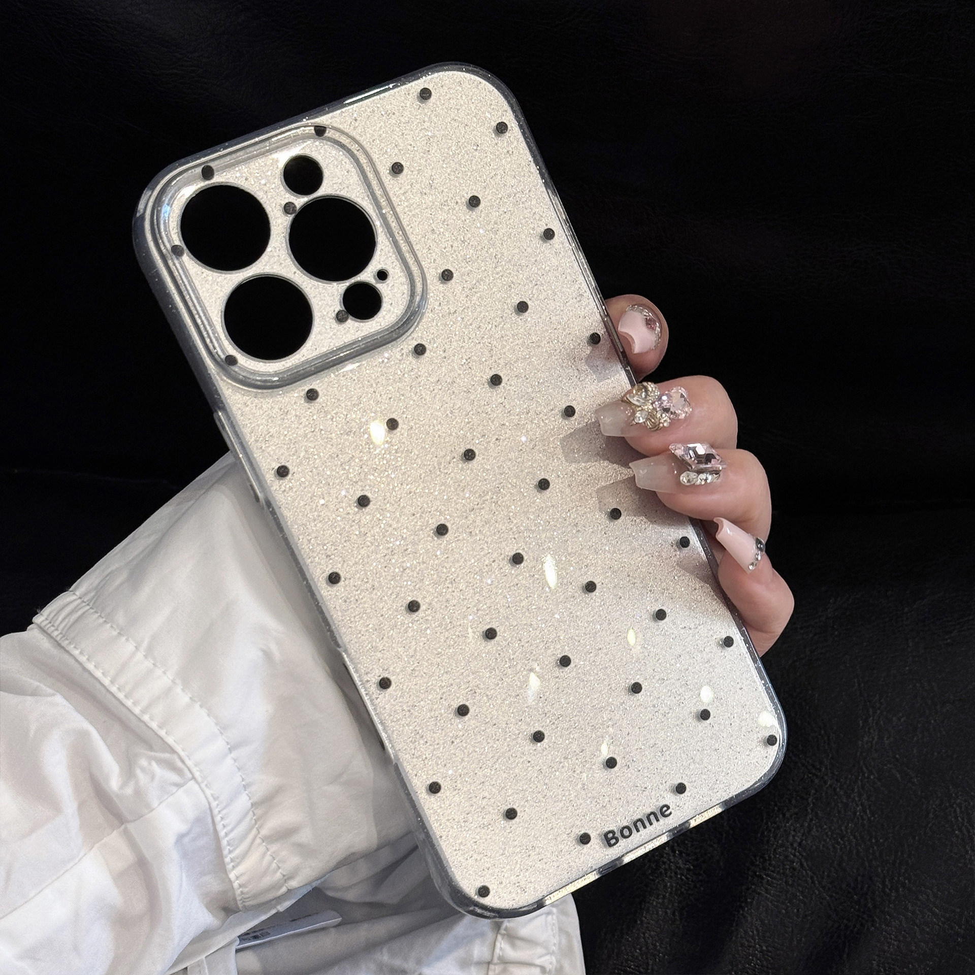 Funda para teléfono Apple 16 Pro Max con diseño simple de lunares, iPhone 15 personalizado con purpurina 17, estilo retro de alta gama.