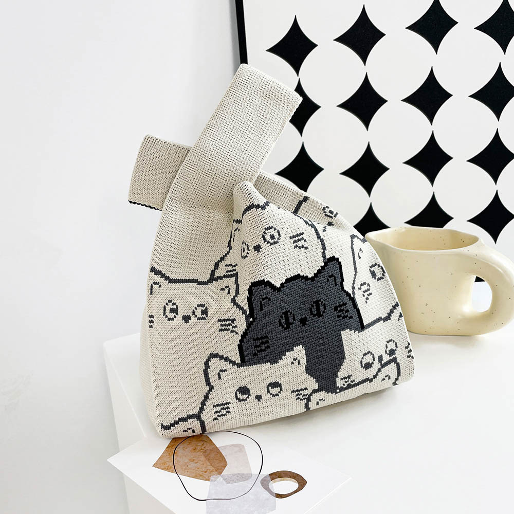 Nuevo bolso de punto para teléfono para mujer, bolso tejido suave en colores dopamina, bolso de mano con forma de corazón en estilo coreano con bloques de color.