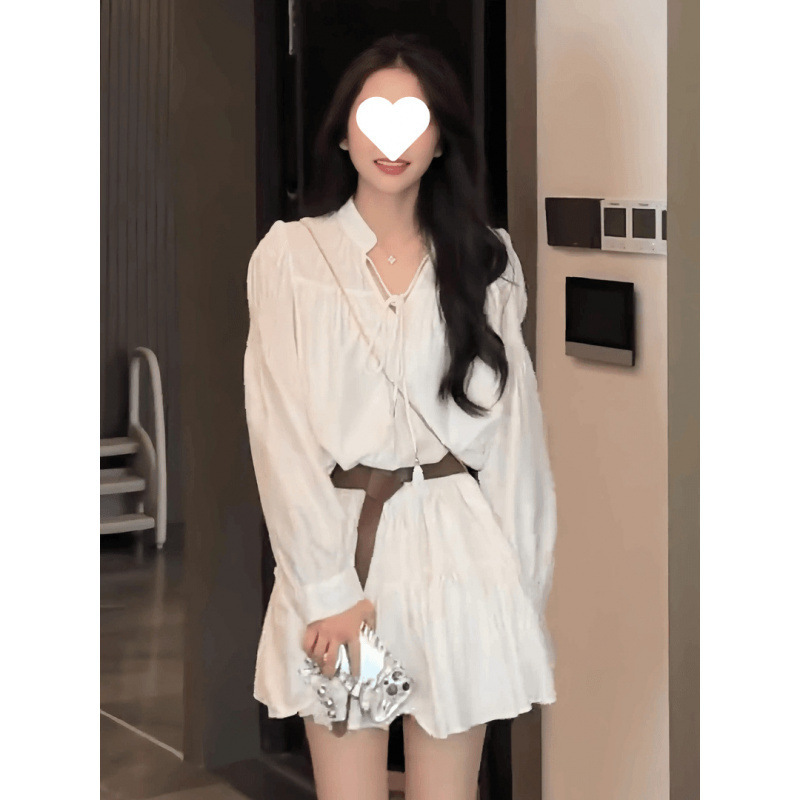 2025秋法式白色衬衫连衣裙女秋装新款夏季小个子收腰显瘦气质裙子|undefined