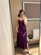 夏季新款女缎面飘带挂脖连衣裙斜裁性感名媛法式优雅修身长吊带裙