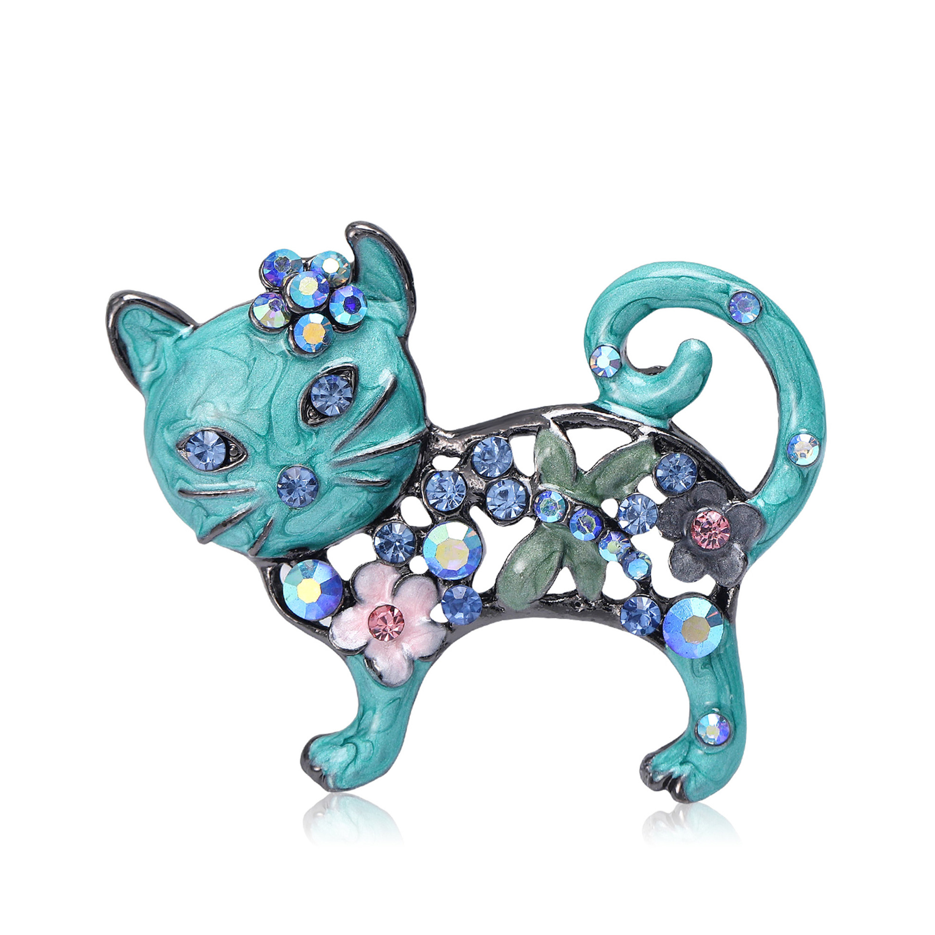 Broche de gatito esmaltado con incrustaciones brillantes