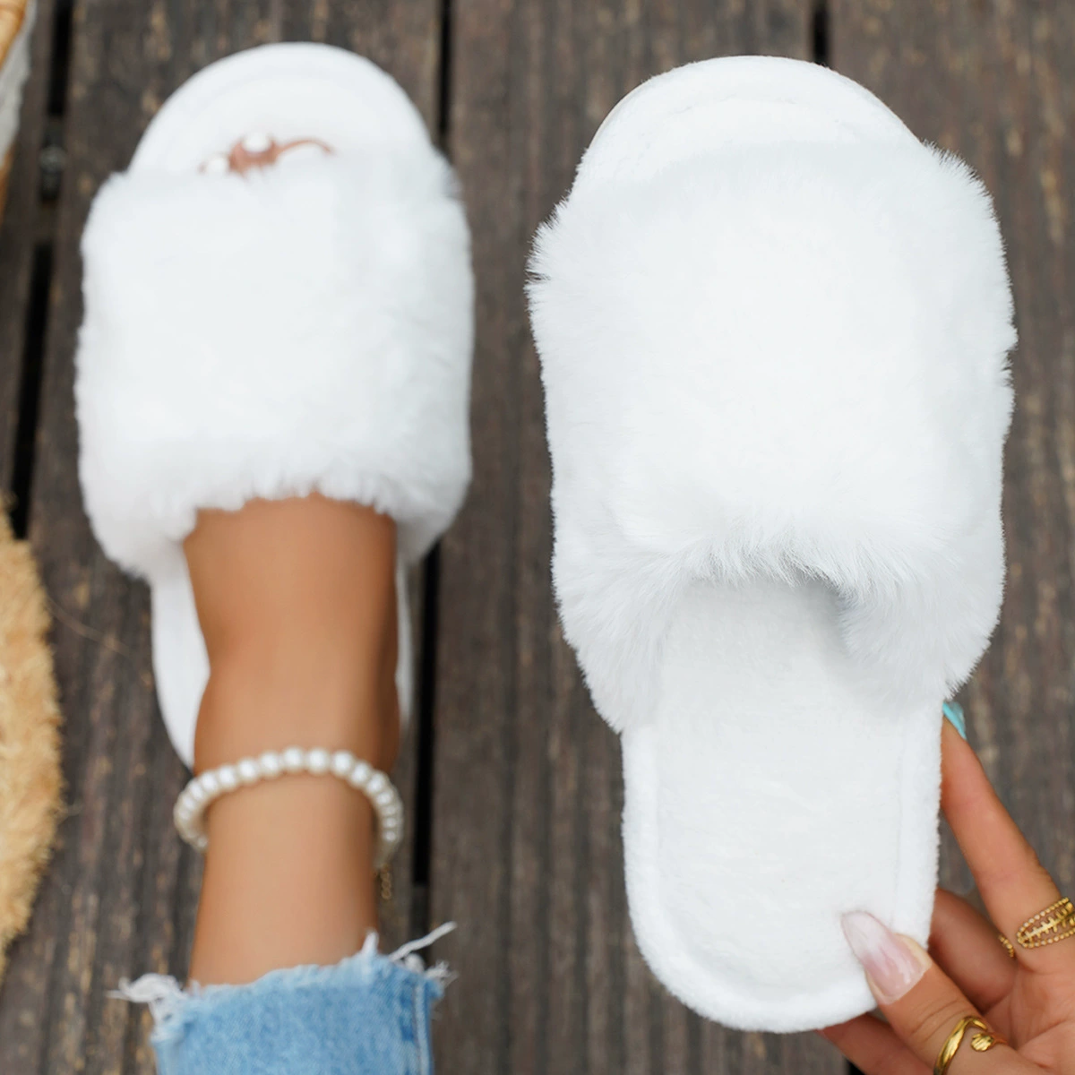 Длинный плюшевый-фея ветер шерстяные тапочки женский снаружи носить 2025 новый пушистый пушистый номер с кондиционером ленивый буксир