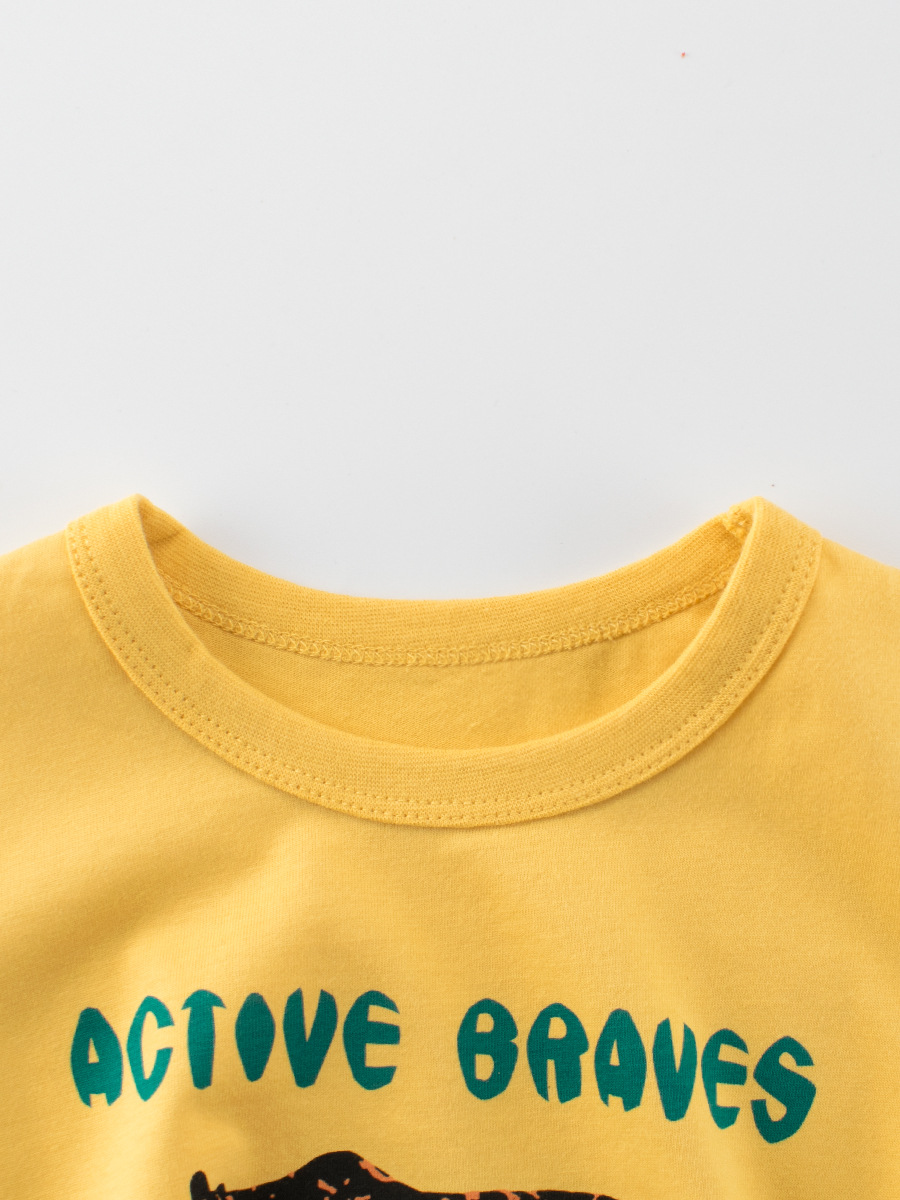 27kids verano nueva camiseta de algodón de manga corta para niños versión coreana de la ropa para niños patrón de oso ropa de bebé cabello de una pieza