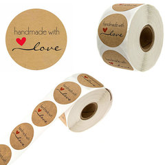 25MM 500貼卷裝牛皮感謝手工製作不乾膠烘焙裝飾卡通圓形貼紙標籤