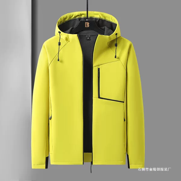 New Men's Spring and Autumn fleece-lined Thickened Warm Jacket Soft Shell Jacket Casual All-match Hooded Cotton Jacket