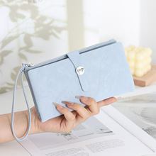 新款女士长款钱包三折日韩搭扣简约纯色多卡位手拿手机包拉链便携